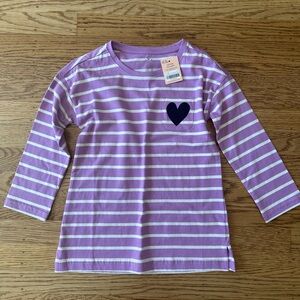 NWT Primary Kids long sleeve legging tee in lavender stripe, size 4-5
